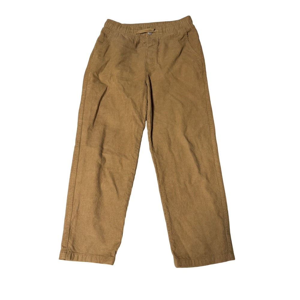 H&M Size 14 Loose Pull On Pants Tan Corduroy Straight Leg Pockets Soft Crop